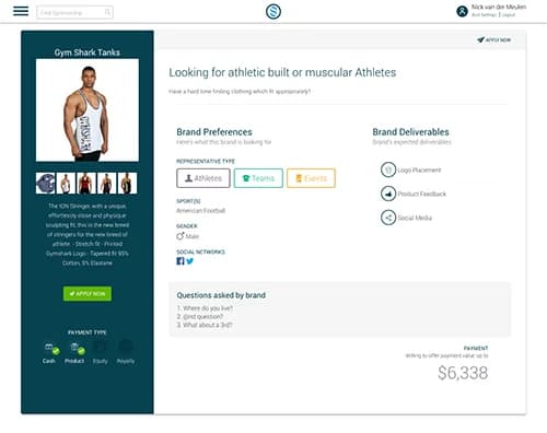Campaign management dashboard showing brand campaign applicants